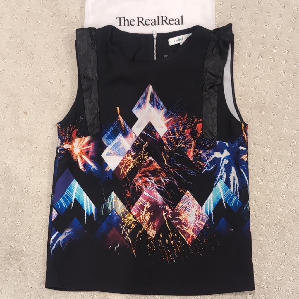 Sandro Black Top with Vibrant Multicolor Design